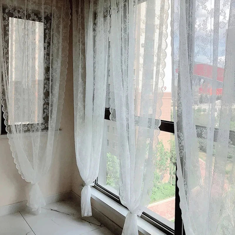 Floral Lace Sheer Rod Pocket Curtain Panel Outdoor Lace Curtain Window Bedroom Living room Partition Curtain Home Decoration