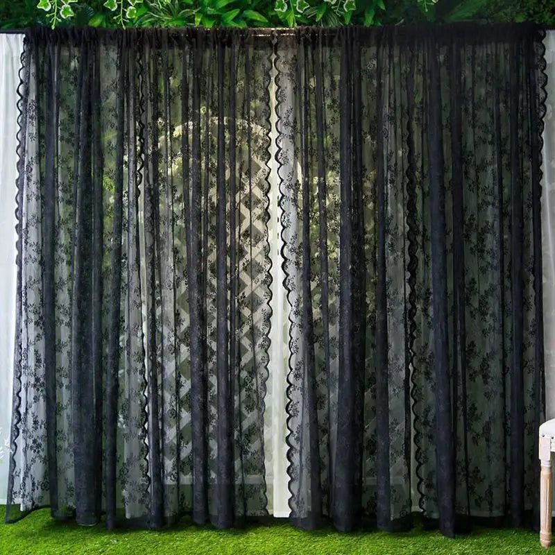 Floral Lace Sheer Rod Pocket Curtain Panel Outdoor Lace Curtain Window Bedroom Living room Partition Curtain Home Decoration