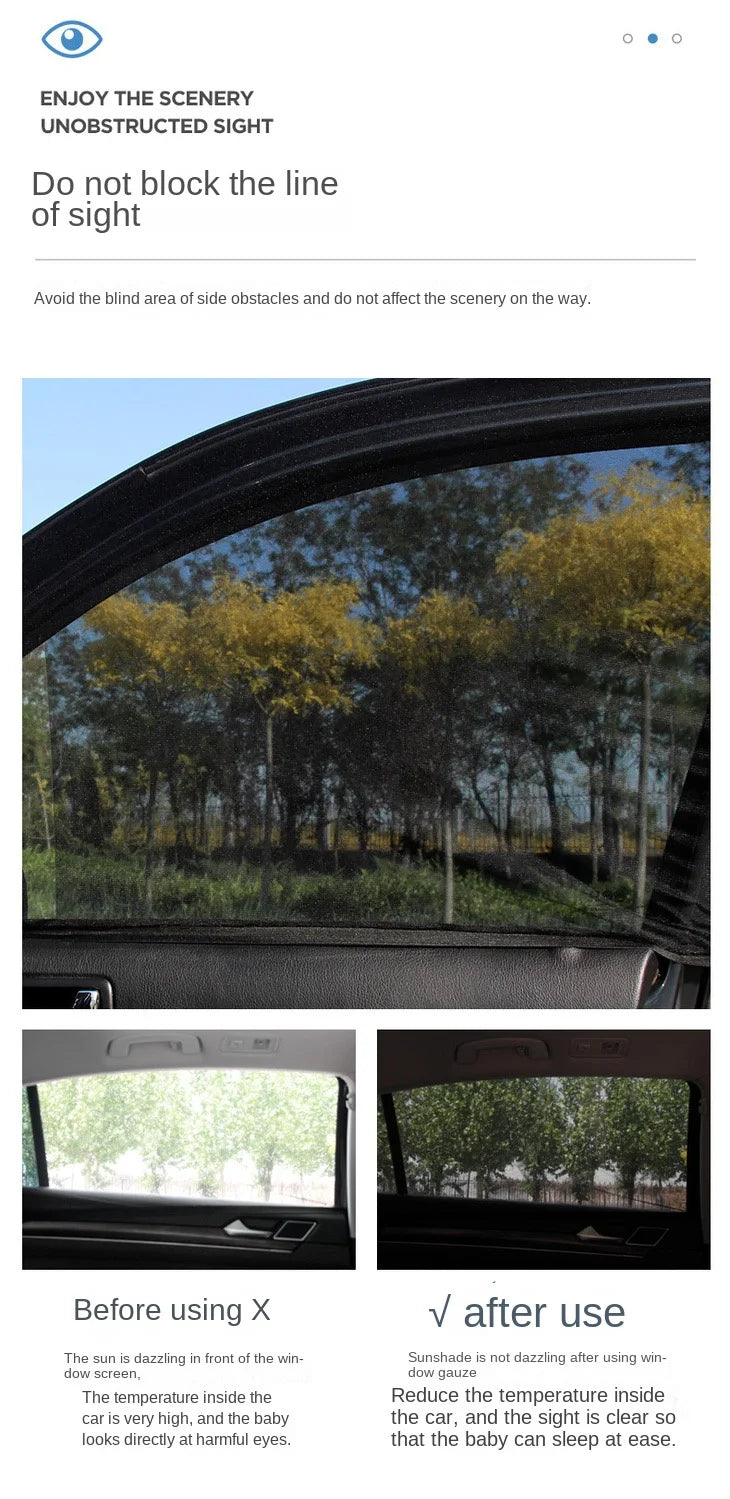 2pcs Car Rear Side Window Sunshade UV Protect Shield Mesh Prevent Mosquito Sunshine Privacy Protection Foldable Curtain