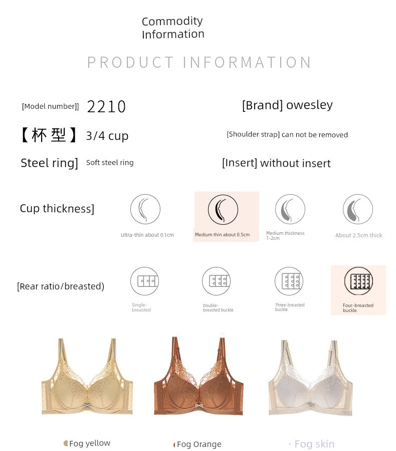 Owsl Same Style with Mall Push up Adjustable Bra Medium Thin Soft Steel Ring Women's Intimates Selenium 2210b