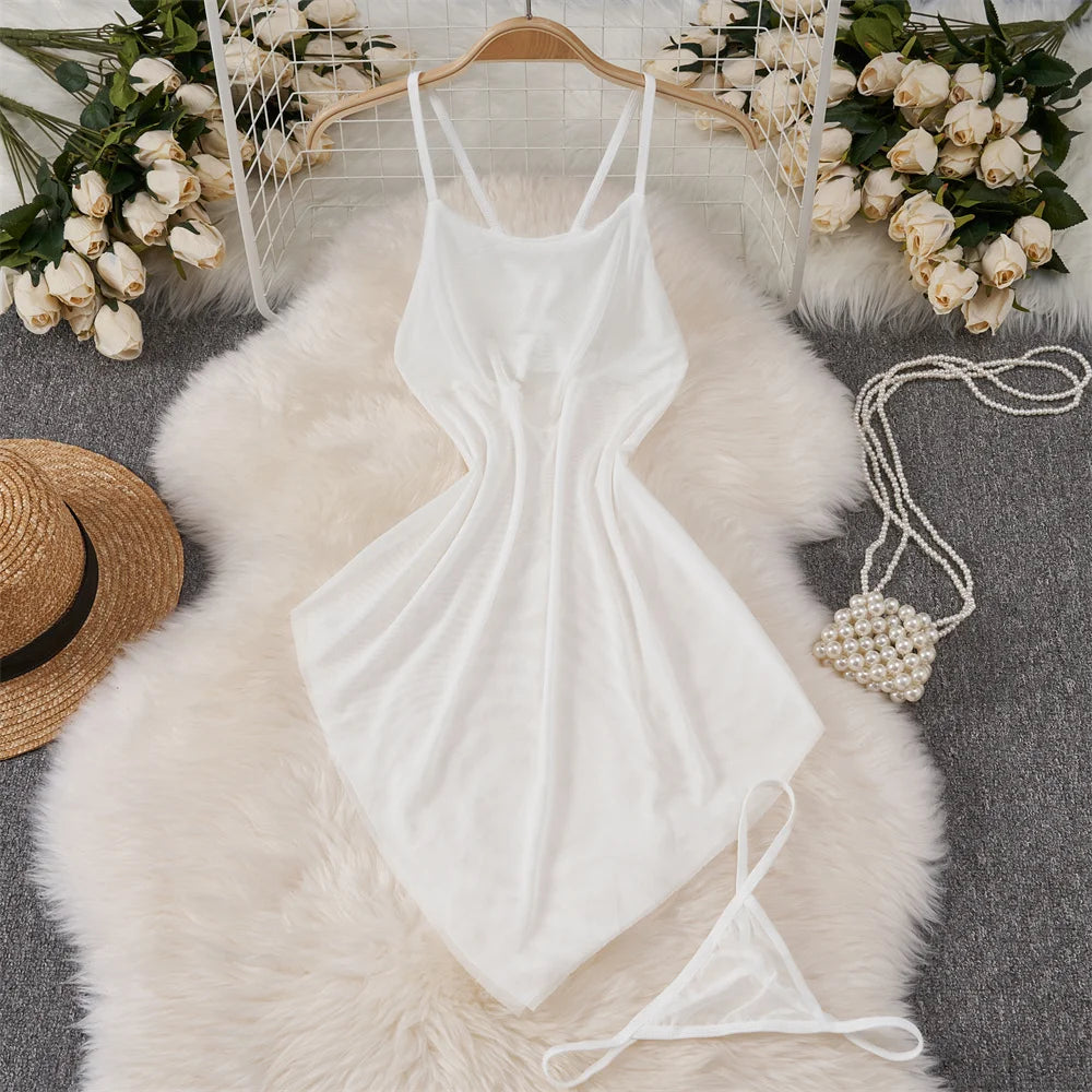 Hollow Backless Strap Playsuit Deep V-Neck Transparent Lace Slim Bow Bodysuit Sexy Lingerie Women's Pajamas Nightwear Rompers