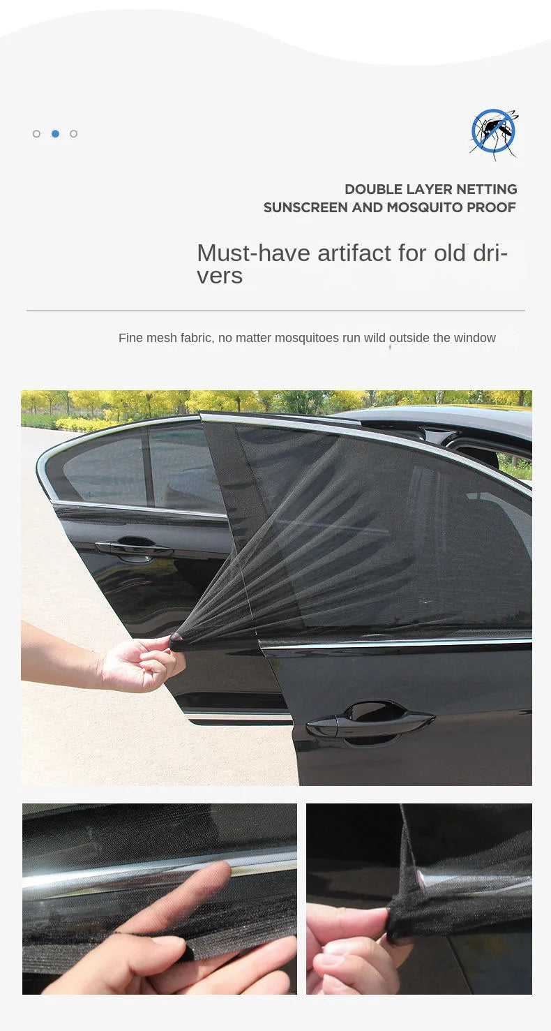 2pcs Car Rear Side Window Sunshade UV Protect Shield Mesh Prevent Mosquito Sunshine Privacy Protection Foldable Curtain